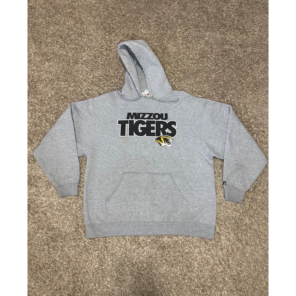 Vintage Russell University of Mizzou Tigers Hoodie Sweatshirt Gray Men Size XL‎